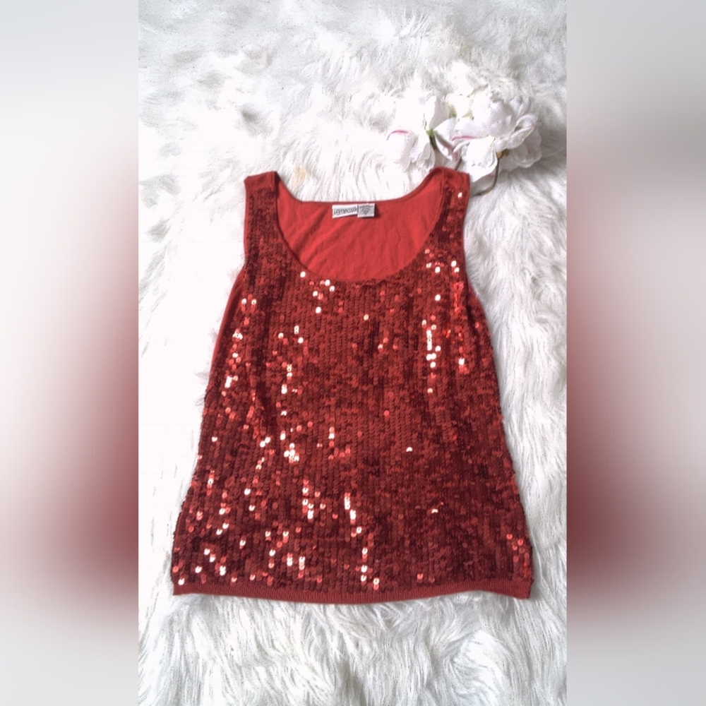Jeanology Red Sequin Tank Top Size 1X